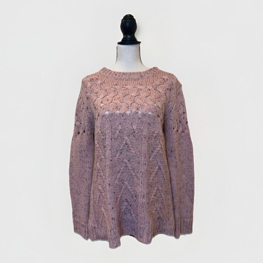 Pol Knit Sweater Women’s Large Pink Chunky Fuzzy Knit Multicolor Woven Balls
